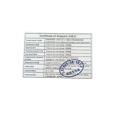 COVID19 인플루엔자 A B 신속한 테스트 키트 콜로이드 금 비강 면봉 CE ISO
